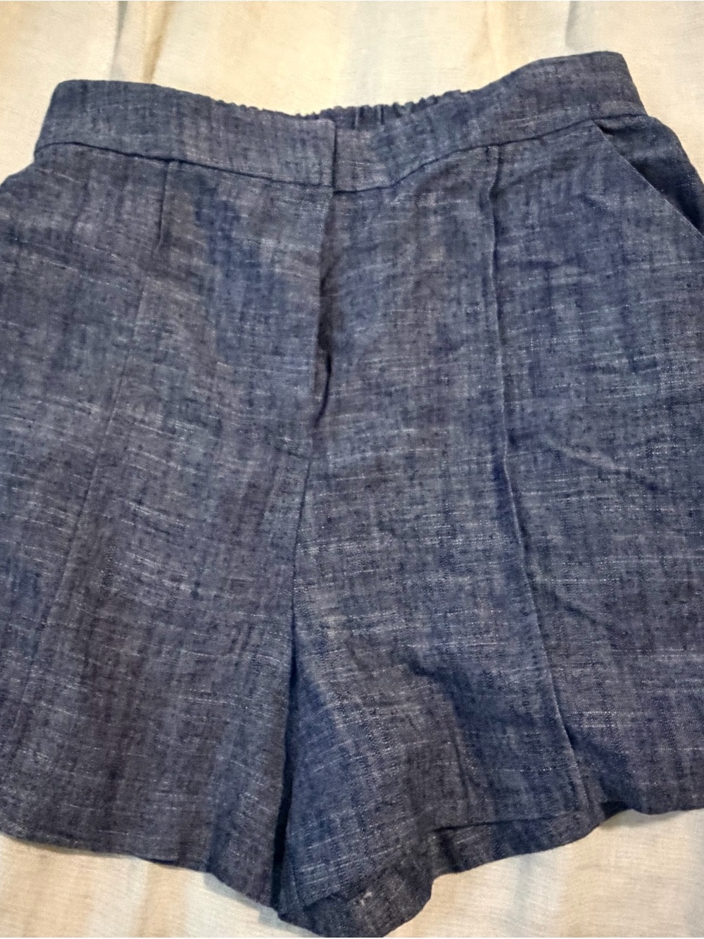 Blue Textured High-Waist Shorts